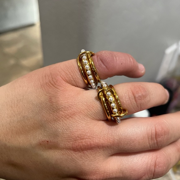 Gold with Pearl Stackable Rings - Picture 3 of 3